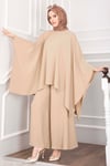 Yarasa Kol Salaş Pantolonlu İkili Takım Camel