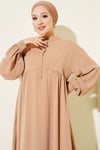 Yarım Düğmeli Oversize Elbise Latte