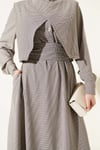 Yelekli Pötikare Desen Kuşaklı Elbise Lila