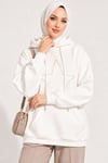 Yıldız Armalı Üç İplik Sweatshirt Ekru