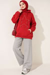 Yıldız Armalı Üç İplik Sweatshirt Kırmızı