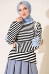Yıldız Baskılı Çizgi Sweatshirt Mavi