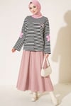 Yıldız Baskılı Çizgi Sweatshirt Pembe