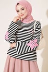 Yıldız Baskılı Çizgi Sweatshirt Pembe