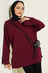 Yırtmaç Detaylı Basic Tunik Bordo