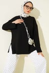 Yırtmaç Detaylı Basic Tunik Siyah