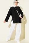 Yırtmaç Detaylı Basic Tunik Siyah
