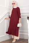Yırtmaç Detaylı Uzun Tunik Pantolon Takım Bordo