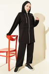 Zincir Detaylı Fermuarlı İkili Takım Siyah