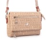 Nas Bag Kadın Çapraz Çok Cepli Spor Çanta Vizon Taba Yazılı  (25x18x7 cm )