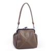 Nas Bag Mini Vintage Burslu Klipsli Kadın Omuz ve Çapraz Çanta Vizon Victoria ( 20x17 cm)
