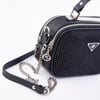 Nas Bag Zincirli Kapitone Çift Gözlü El ve Çapraz Çanta Siyah  Taşlı ( 21x16 cm )