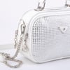 Nas Bag Zincirli Kapitone Çift Gözlü El ve Çapraz Çanta Beyaz Taşlı ( 21x16 cm )