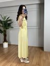 CDBR3858Alya Sarı Keten Gold Detay Elbise