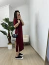CDBR3832Ayza Bordo Modal Kumaş Yandan Yırtmaçlı Basic Elbise