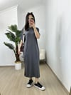 CDBR3827Ayza Füme Modal Kumaş Yandan Yırtmaçlı Basic Elbise