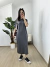 CDBR3827Ayza Füme Modal Kumaş Yandan Yırtmaçlı Basic Elbise