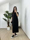CDBR3829Ayza Siyah Modal Kumaş Yandan Yırtmaçlı Basic Elbise