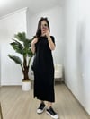 CDBR3829Ayza Siyah Modal Kumaş Yandan Yırtmaçlı Basic Elbise