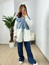CDBR3721Beyaz Jean Mix Tasarım Hırka