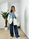 CDBR3721Beyaz Jean Mix Tasarım Hırka