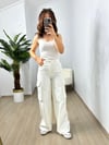 CDBR3639Beyaz Kargo Cep Denim Pantolon
