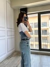 CDBR34537Beyaz Vatkalı Denim Tasarım Tshirt