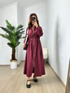 CDBR3673Bordo Orjinal MSSM Marka Önden Fermuarlı Elbise