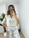 CDBR3647Ekru Delikli Polo Yaka Triko