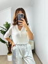CDBR3647Ekru Delikli Polo Yaka Triko