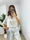 CDBR3647Ekru Delikli Polo Yaka Triko