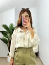 CDBR3733Ekru Dokulu Tensel Kumaş Oversize Gömlek