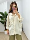 CDBR3733Ekru Dokulu Tensel Kumaş Oversize Gömlek