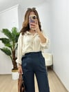 CDBR3733Ekru Dokulu Tensel Kumaş Oversize Gömlek