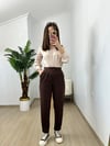 CDBR3820Emily Kahve Krep Kumaş Havuç Kesim Pantolon