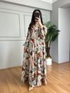 CDBR4376Flora Kahve Turkuaz Viskon Maxi Boy Elbise