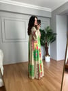 CDBR4414Flora Krem Yeşil Viskon Maxi Boy Elbise