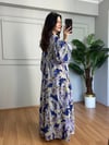CDBR4393Flora Lacivert Etnik Desen Viskon Maxi Boy Elbise