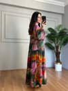 CDBR4390Flora Pembe Botanik Desen Viskon Maxi Boy Elbise 