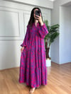 CDBR4514Flora Pembe-Mavi Viskon Maxi Boy Elbise 