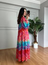 CDBR4412Flora Pembe Mor Viskon Maxi Boy Elbise