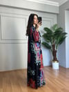 CDBR4391Flora Siyah Etnik Desen Viskon Maxi Boy Elbise