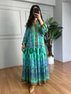 CDBR4413Flora Turkuaz Mavi Viskon Maxi Boy Elbise