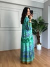 CDBR4413Flora Turkuaz Mavi Viskon Maxi Boy Elbise