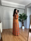 CDBR4392Flora Turuncu  Etnik Desen Viskon Maxi Boy Elbise