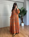CDBR4392Flora Turuncu  Etnik Desen Viskon Maxi Boy Elbise