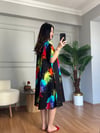 CDBR4283Helin Siyah Geometrik Desen Pamuk Viskon Midi Boy Elbise
