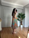 CDBR4267Helin Turkuaz Etnik Desen Pamuk Viskon Midi Boy Elbise 