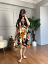 CDBR4284Helin Turuncu Geometrik Desen Pamuk Viskon Midi Boy Elbise