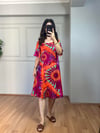CDBR4011Holly Pembe-Turuncu Desenli Pamuk Viskon Elbise
